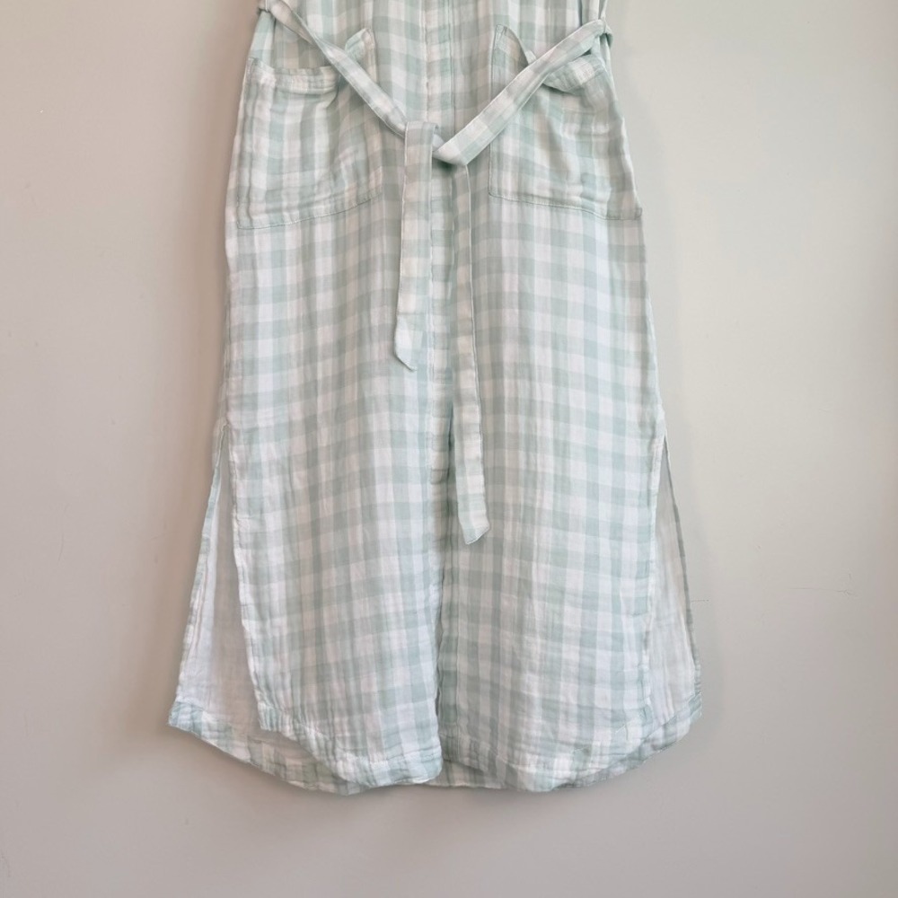 Lou & Grey Cotton Gauze Plaid Midi Shirt Dress Small Coastal Minimalist Belted - Picture 3 of 8